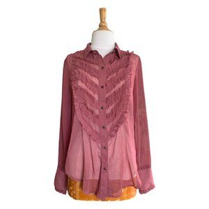 Free People Rose Sheer Ruffle Blouse
